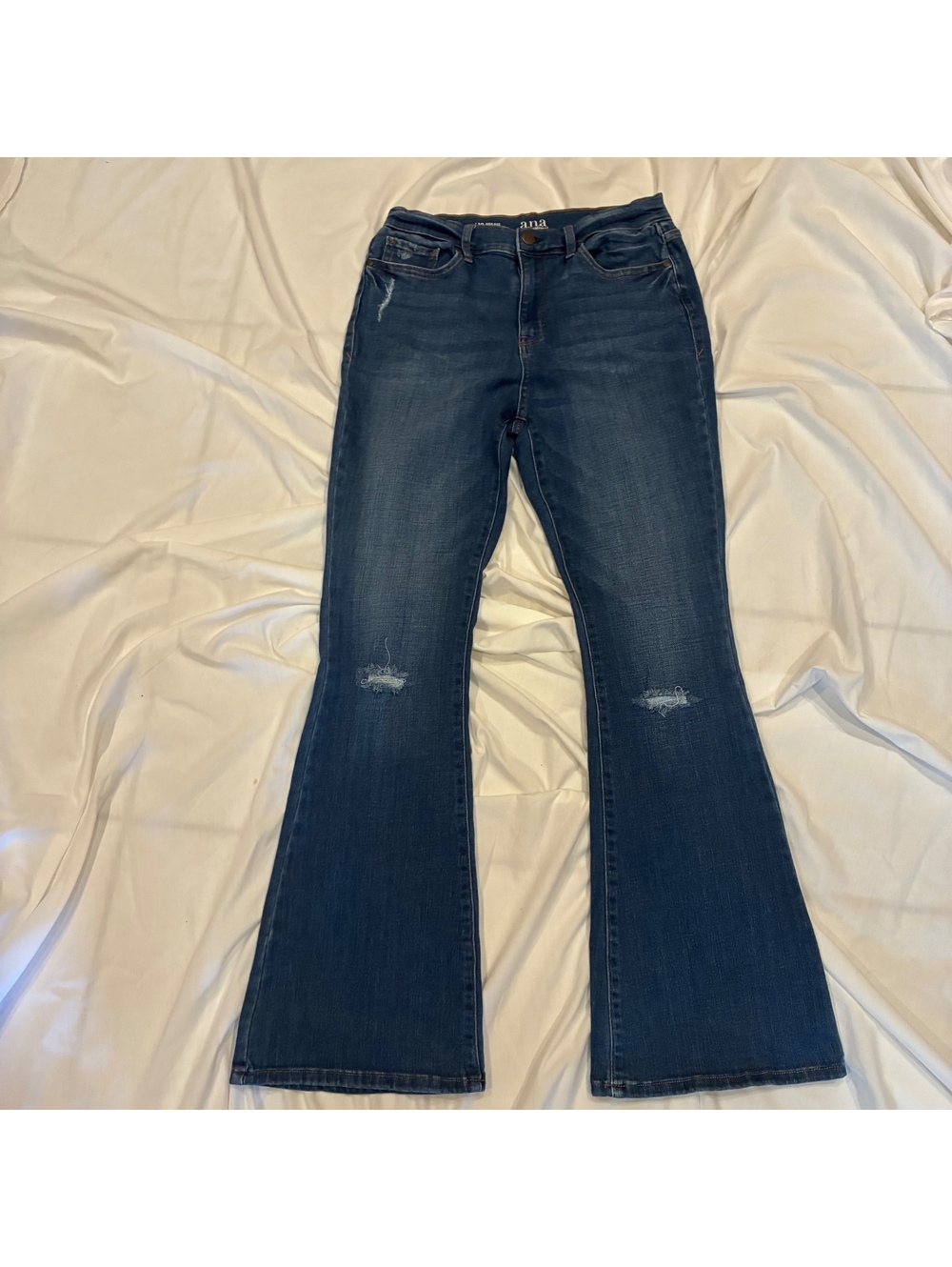 a.n.a High Rise Distressed Boho Flare Med/Dark Retro Stretch Western Jeans Sz 10